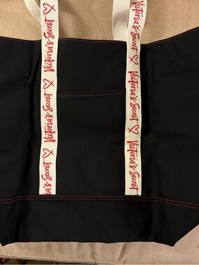 Victoria's Secret Black Tote with Cream Logo Straps and Red Script